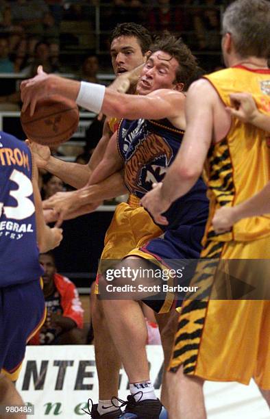 Blair Smith of West Sydney battles for the ball during the National Basketball League match between the West Sydney Razorbacks and Melbourne Tigers...