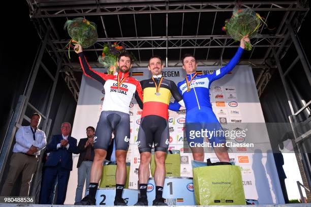 Podium / Thomas De Gendt of Belgium and Team Lotto Soudal Silver Medal / Victor Campenaerts of Belgium and Team Lotto Soudal Gold Medal / Yves...