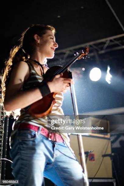 Jessica Moss of Thee Silver Mt. Zion Memorial Orchestra perform on stage at the Corporation on March 25, 2010 in Sheffield, England.