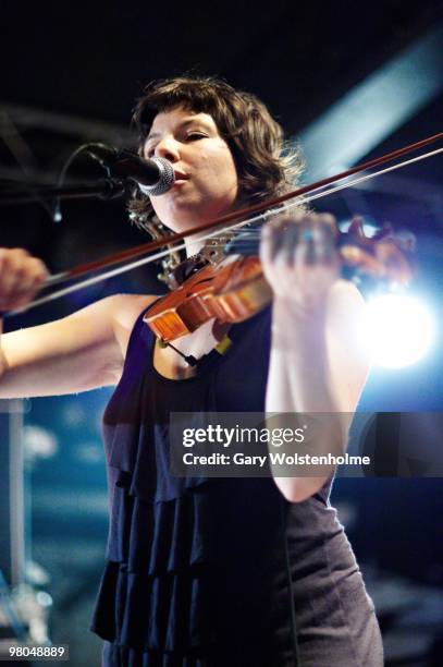 Sophie Trudeau of Thee Silver Mt. Zion Memorial Orchestra perform on stage at the Corporation on March 25, 2010 in Sheffield, England.