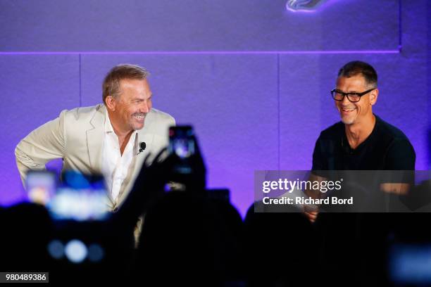 Kevin Costner and Paramount Network Chief Marketing Officer Niels Schuurmans speak during 'A conversation with Kevin Costner from Paramount Network...