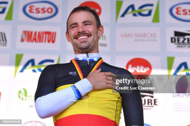 Podium / Victor Campenaerts of Belgium and Team Lotto Soudal Gold Medal / Celebration / during the 119th Belgian Road Championship 2018 a 43,2km...