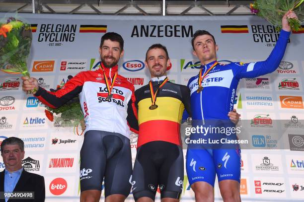 Podium / Thomas De Gendt of Belgium and Team Lotto Soudal Silver Medal / Victor Campenaerts of Belgium and Team Lotto Soudal Gold Medal / Yves...