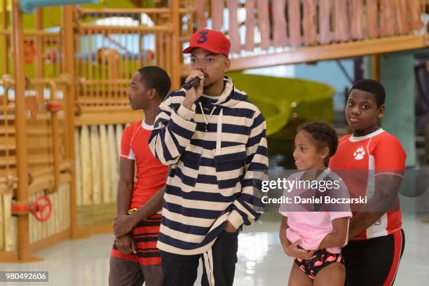 Chance the Rapper attends the Great Wolf Lodge Illinois grand opening celebration at Great Wolf Lodge Illinois on June 21, 2018 in Gurnee, Illinois.