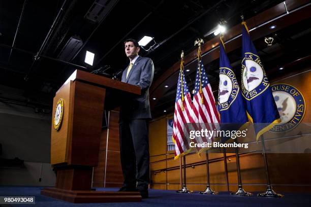 Speaker Paul Ryan, a Republican from Wisconsin, speaks during a news conference on Capitol Hill in Washington, D.C., U.S., on Thursday, June 21,...