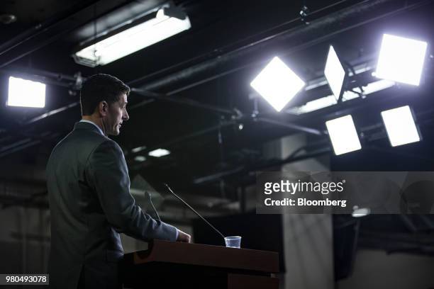 Speaker Paul Ryan, a Republican from Wisconsin, speaks during a news conference on Capitol Hill in Washington, D.C., U.S., on Thursday, June 21,...
