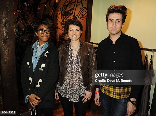 Remi Nicole, Holly Davidson and Nick Grimshaw attend the launch of the Pop Up Store at Whiteleys Shopping Centre on March 25, 2010 in London, England.