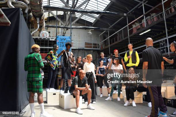 Backstage atmosphere during the Heron Preston Menswear Spring/Summer 2019 "En Vogue" Presentation as part of Paris Fashion Week on June 21, 2018 in...