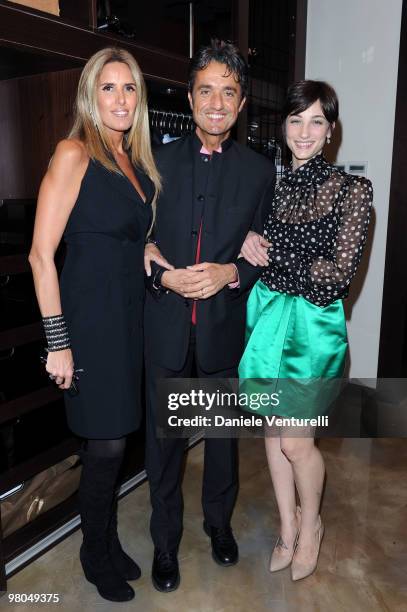 Tiziana Rocca, Giulio Base and Francesca Inaudi attend the Ester Maria Rivaroli Flagship Store Opening on March 25, 2010 in Rome, Italy.