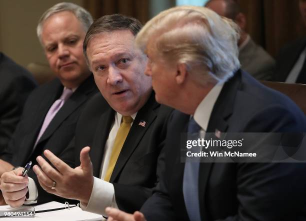 Secretary of State Mike Pompeo speaks as U.S. President Donald Trump holds a cabinet meeting at the White House June 21, 2018 in Washington, DC....