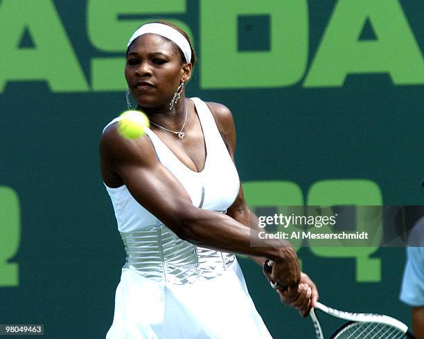 Serena Williams defeats Eleni Daniilidou in the semi finals of the NASDAQ 100 open, April 1 Key Biscayne, Florida.