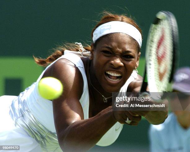 Serena Williams defeats Eleni Daniilidou in the semi finals of the NASDAQ 100 open, April 1 Key Biscayne, Florida.