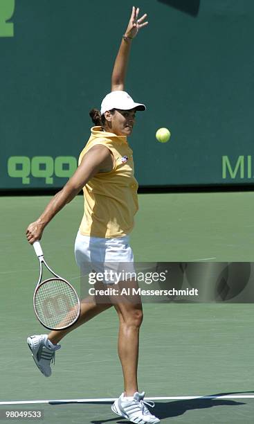 Eleni Daniilidou loses to Serena Williams in the semi finals of the NASDAQ 100 open, April 1 Key Biscayne, Florida.