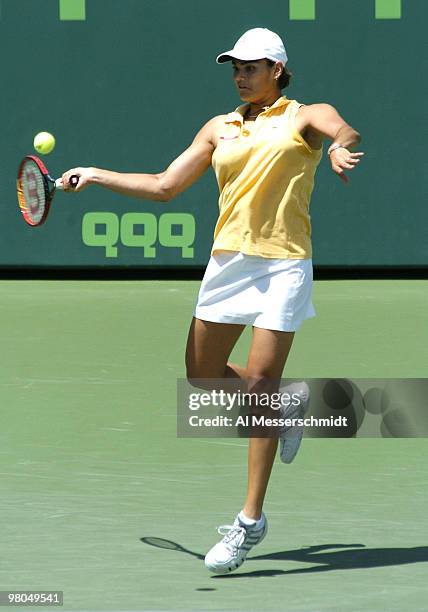 Eleni Daniilidou loses to Serena Williams in the semi finals of the NASDAQ 100 open, April 1 Key Biscayne, Florida.