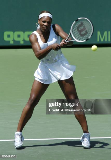 Serena Williams defeats Eleni Daniilidou in the semi finals of the NASDAQ 100 open, April 1 Key Biscayne, Florida.