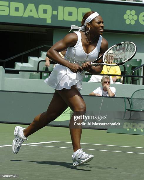 Serena Williams defeats Eleni Daniilidou in the semi finals of the NASDAQ 100 open, April 1 Key Biscayne, Florida.