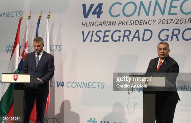 Hungarian Prime Minister Viktor Orban and Slovakian Prime Minister Peter Pellegrini hold a joint press conference after Slovakia took over term...