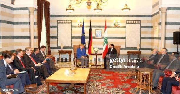 German Chancellor Angela Merkel meets Lebanese Prime Minister Saad Hariri at the Presidential Palace in Beirut, Lebanon on June 21, 2018.