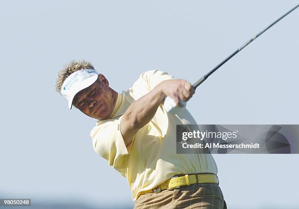 Darren Clarke tees off on the 16th hole during third-round play at Whistling Straits during the 86th PGA Championship in Haven, Wisconsin on August...