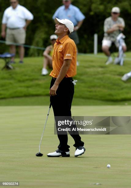 Charles Howell III misses a putt in final-round play at the FedEx St. Jude Classic May 30, 2004 at the Tournament Players Club Southwind, Memphis,...