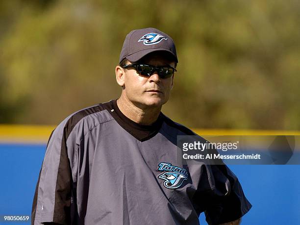 Toronto Blue Jays manager John Gibbons watches drills during a spring training workout February 21, 2005.