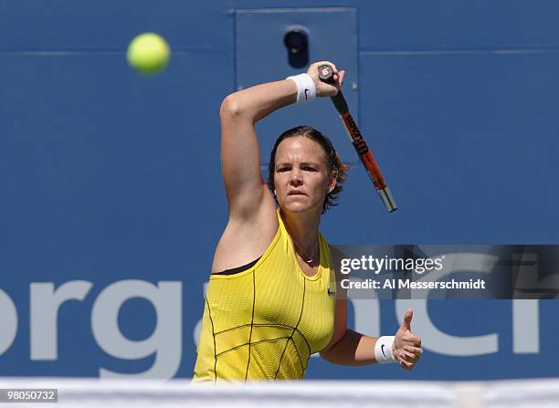 Lindsay Davenport defeats Nathalie Dechy in a women's singles match at the 2005 U. S. Open in Flushing, New York on September 5, 2005. Davenport...
