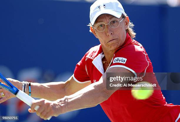 Martina Navratilova teams with Anna-Lena Groenefeld to advance from the 2005 U. S. Open quarterfinals in women's doubles with a 6-7 7-5 7-5 victory...