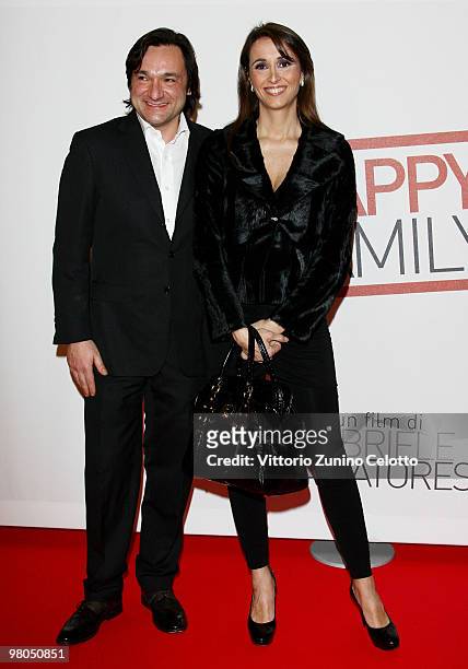 Fabio Caressa and Benedetta Parodi attend the "Happy Family" Milan premiere held at Cinema Apollo on March 25, 2010 in Milan, Italy.