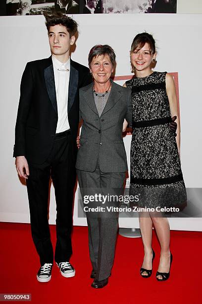 Gian Maria Biancuzzi, Corinna Agustoni, Alice Croci attend the "Happy Family" Milan premiere held at Cinema Apollo on March 25, 2010 in Milan, Italy.