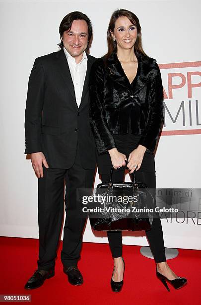 Fabio Caressa and Benedetta Parodi attend the "Happy Family" Milan premiere held at Cinema Apollo on March 25, 2010 in Milan, Italy.