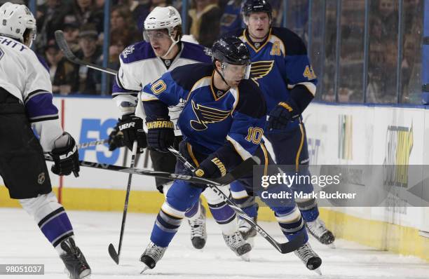 Andy McDonald of the St. Louis Blues skates against the Los Angeles Kings on March 25, 2010 at Scottrade Center in St. Louis, Missouri.