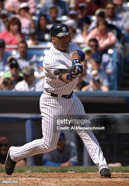 New York Yankees right fielder Gary Sheffield bats against the Kansas City Royals at Yankee Stadium in New York, New York on April 13, 2006. The...