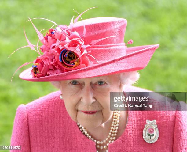 Queen Elizabeth II attends Royal Ascot Day 3 at Ascot Racecourse on June 21, 2018 in Ascot, United Kingdom.