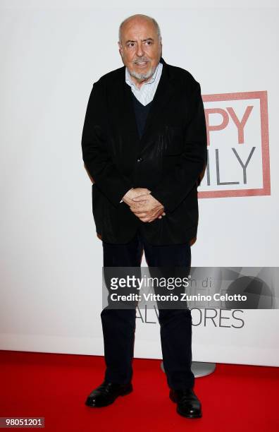 Designer Elio Fiorucci attends the "Happy Family" Milan premiere held at Cinema Apollo on March 25, 2010 in Milan, Italy.