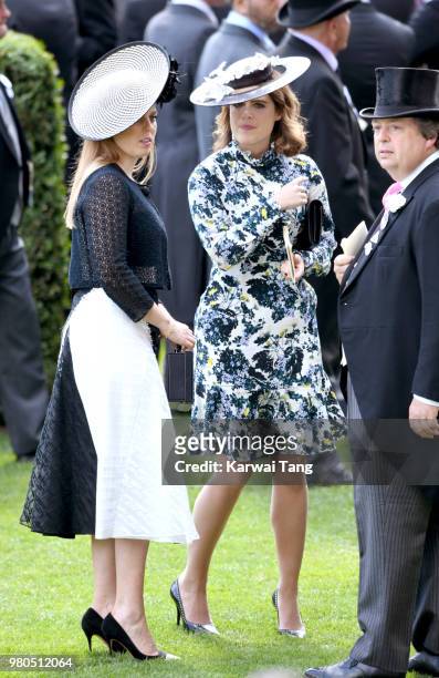 Princess Beatrice of York and Princess Eugenie of York attend Royal Ascot Day 3 at Ascot Racecourse on June 21, 2018 in Ascot, United Kingdom.