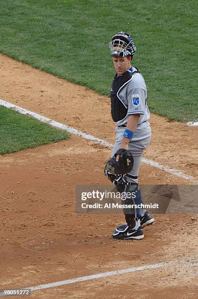 Kansas City Royals catcher John Buck against the New York Yankees April 13, 2006 in New York. The Yankees defeated the Royals 9 - 3 to sweep the...