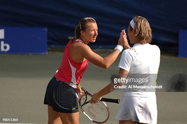 Kveta Peschke, left, teams with Francesca Schiavone against Shinobu Asagoe and Katarina Srebotnik in the doubles semi-final on April 8, 2006 in the...