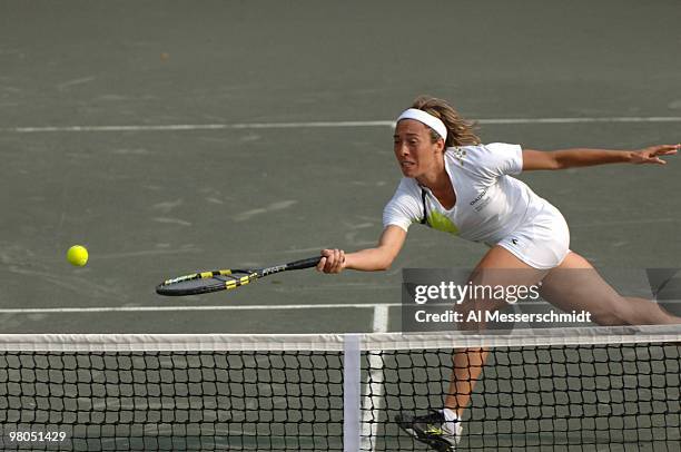 Francesca Schiavone teams with Kveta Peschke against Shinobu Asagoe and Katarina Srebotnik in the doubles semi-final on April 8, 2006 in the 2006 WTA...