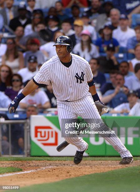 New York Yankees right fielder Gary Sheffield bats against the Kansas City Royals at Yankee Stadium in New York, New York on April 13, 2006. The...