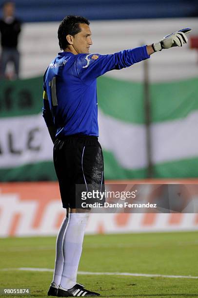 Aldo Bobadilla goalkeeper of Colombia's Independiente Medellin during the match against Uruguay's Racing as part of the Santander Libertadores Cup...