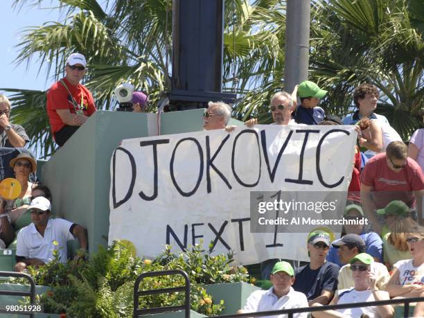 Fans cheer Novak Djokovic in the men's final April 1 at the 2007 Sony Ericsson Open at Key Biscayne. Djokovic defeated Guillermo Canas 6-2 6-3 6-4.