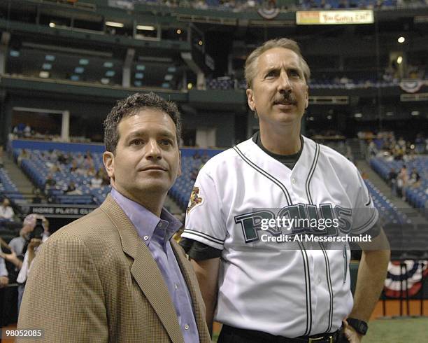 Tampa Bay Devil Rays owner Stuart Sternberg with St. Petersburg mayor Rick Baker at the season opening game April 6, 2007 in St. Petersburg. The Rays...