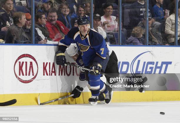 Keith Tkachuk of the St. Louis Blues skates against the Los Angeles Kings on March 25, 2010 at Scottrade Center in St. Louis, Missouri.