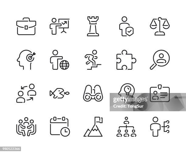 geschäft und strategie linie symbole - fish in bulb stock-grafiken, -clipart, -cartoons und -symbole