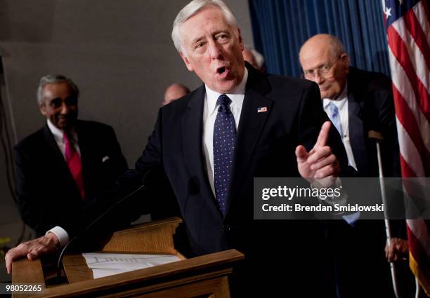 House Majority Leader Steny Hoyer speaks at a news conference after a House vote on Capitol Hill March 25, 2010 in Washington, DC. The House of...