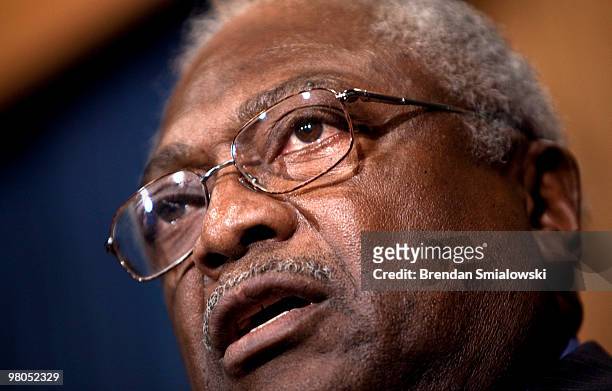 House Majority Whip James Clyburn speaks at a news conference after a House vote on Capitol Hill March 25, 2010 in Washington, DC. The House of...