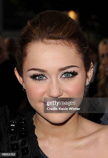 Actress/singer Miley Cyrus arrives at the premiere of Touchstone Picture's "The Last Song" held at ArcLight Hollywood on March 25, 2010 in Los...