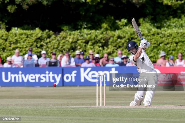 Joe Denly of Kent bats on day two of the Specsavers County Championship: Division Two match between Kent and Warwickshire at The Nevill Ground on...