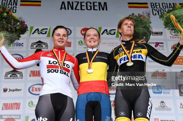 Podium / Lotte Kopecky of Belgium and Team Lotto Soudal Ladies Silver Medal / Ann-Sophie Duyck of Belgium and Cervelo-Bigla Pro Cycling Team Gold...