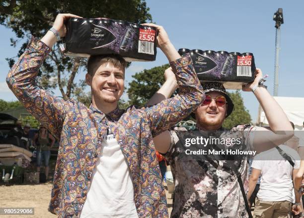 Festival-goers arriving at Seaclose Park on June 21, 2018 in Newport, Isle of Wight.